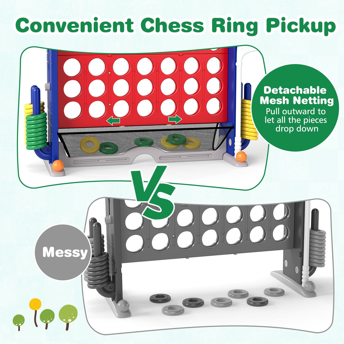 Jumbo 4-to-Score Game with Ring-toss and Basketball Hoop-Red view 9