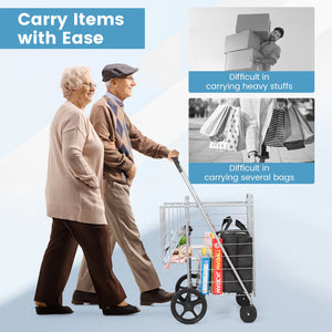 Folding Shopping Cart for Laundry with Swiveling Wheels and Dual Storage Baskets-Sliver view 6