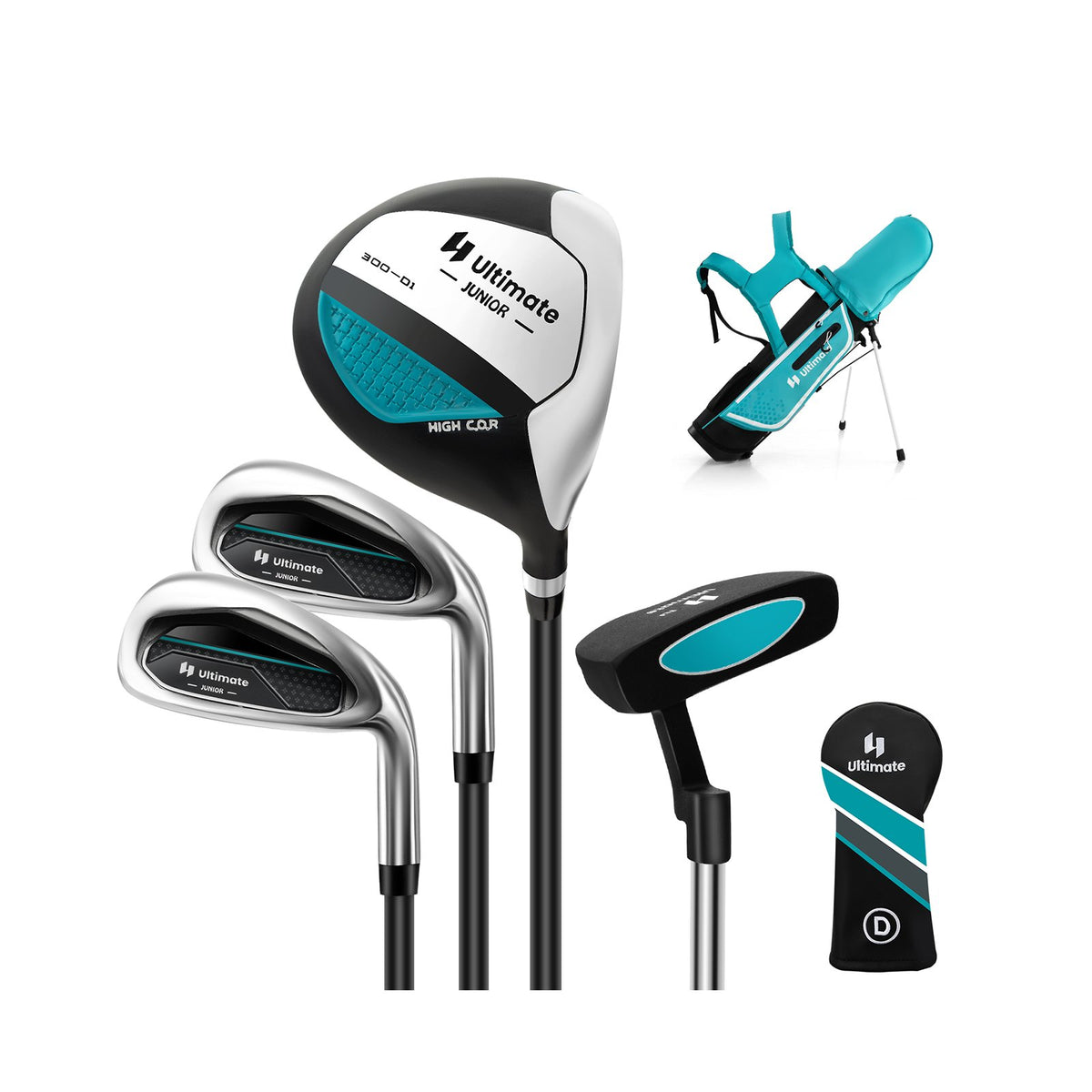 Junior Complete Golf Club Set for Kids with Rain Hood Right Hand Children Golf Age 8-10 Years Old-Blue