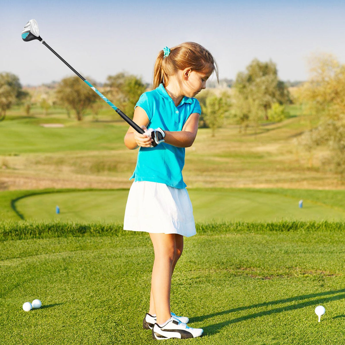 Junior Complete Golf Club Set for Kids with Rain Hood Right Hand Children Golf Age 8-10 Years Old-Blue view 2