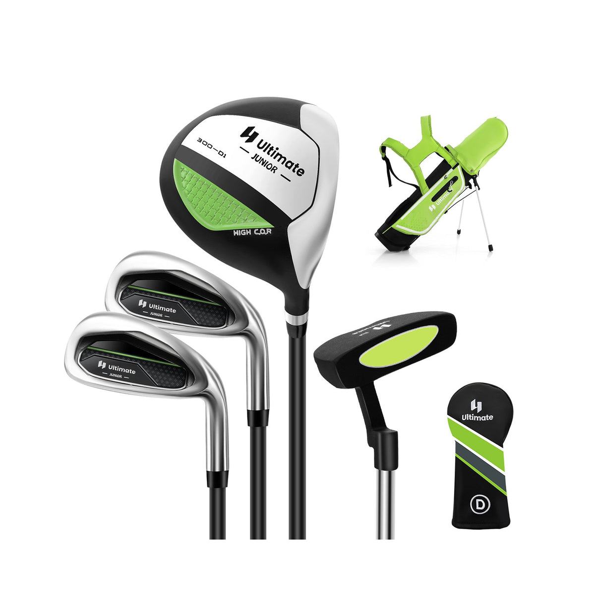 Junior Complete Golf Club Set for Kids with Rain Hood Right Hand Children Golf Age 8-10 Years Old-Green