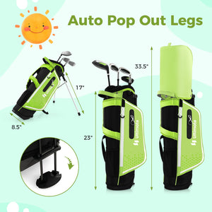 Junior Complete Golf Club Set Right Hand with Rain Hood for Kids-Green view 4