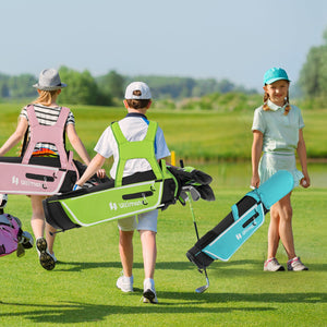 Junior Complete Golf Club Set with Stand Bag Rain Hood-Green view 3