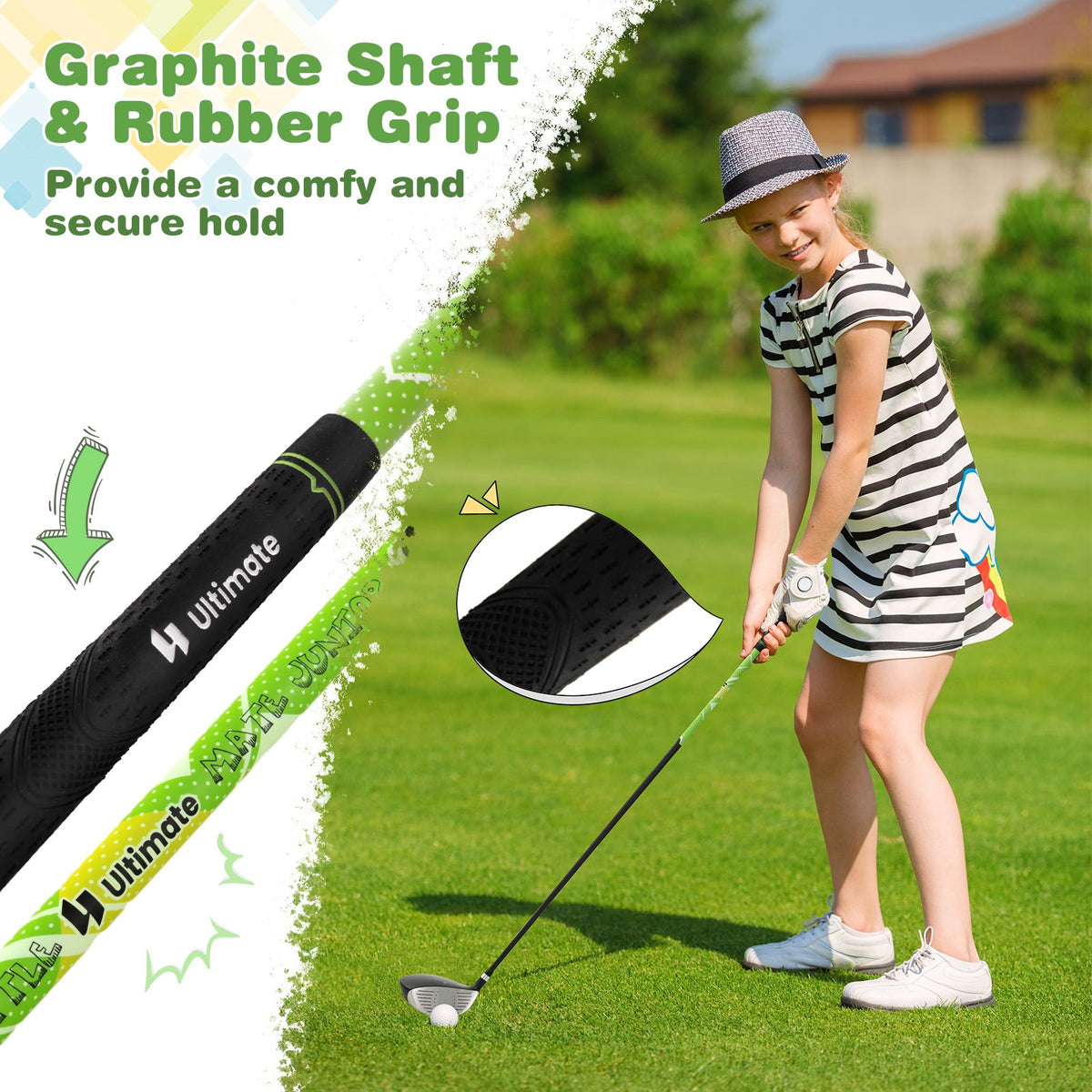 Junior Complete Golf Club Set with Stand Bag Rain Hood-Green view 8