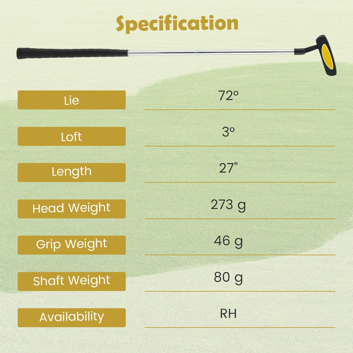 Junior Mallet Putter Individual Gold Club for 8-10 years old Kids-Yellow view 2