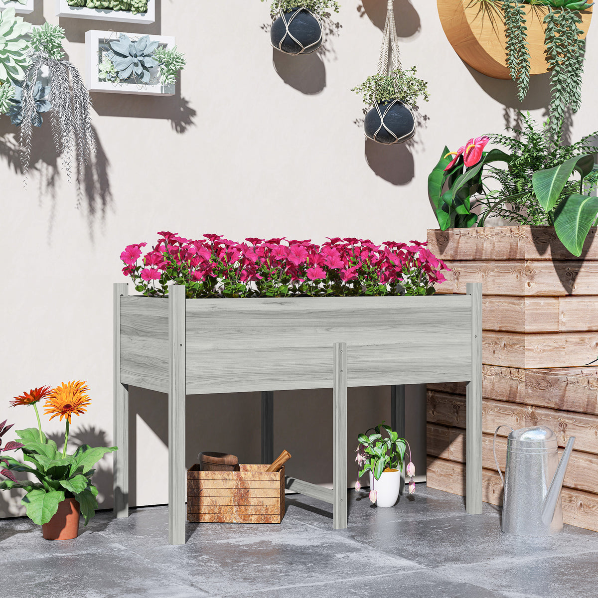 Wooden Raised Planter Box with Drain Holes for Vegetables, Flowers, Outdoor Garden Bed, 45.3x21.7x31.5inch – view 7