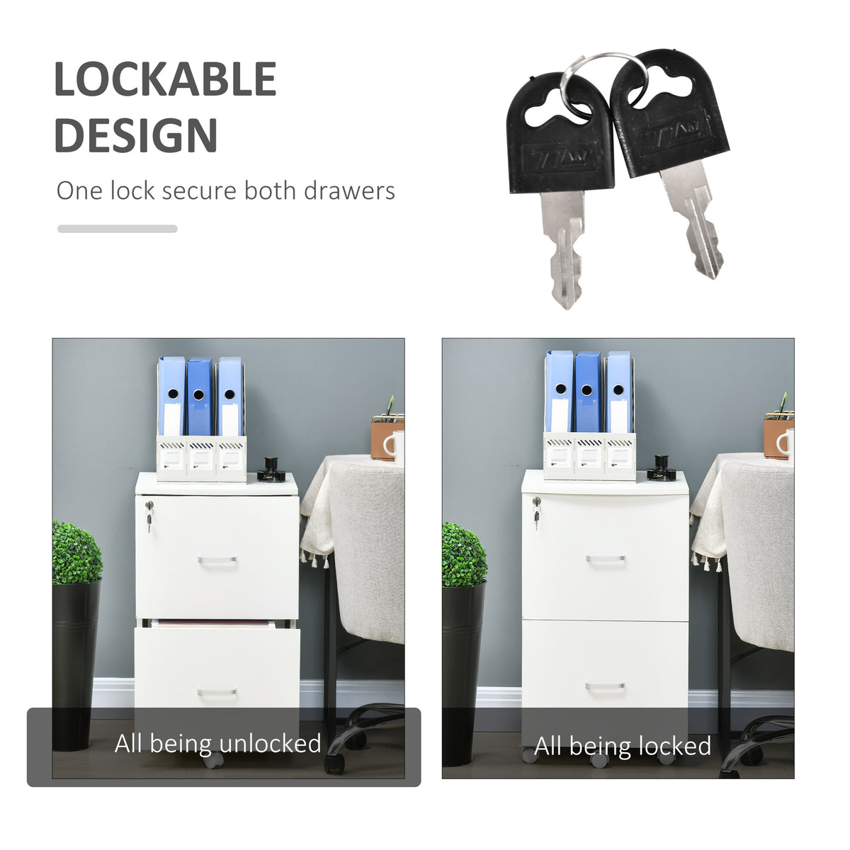 2 Drawer File Cabinet with Lock, Small Rolling Filing Cabinet for A4, Letter-Size Documents – view 10