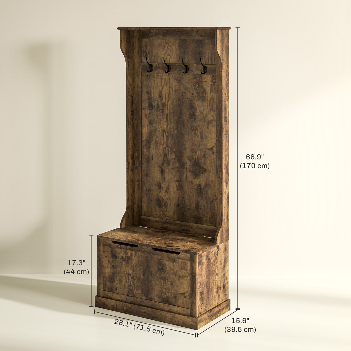 4-In-1 Hall Tree with Coat Rack, Top Shelf, Shoe Storage and Bench Seat, Entryway Bench with 4 Hooks