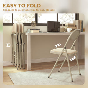 4 Pack Folding Chairs with Padded Seats, Velvet Portable Party Chairs with Steel Frame, Beige – view 5
