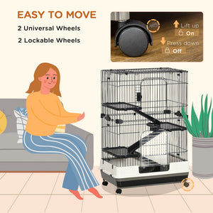 45"H Guinea Pig Cage, 4-Level Rabbit Cage for Ferret, Chinchilla, Hedghog, Bunny, Small Animal Habitat with Wheels, Slide-out Tray, Ramp, Black