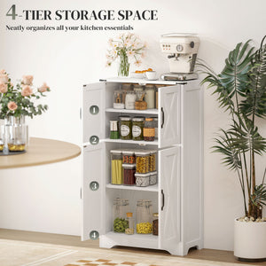 Farmhouse Kitchen Pantry, Freestanding Kitchen Pantry Storage Cabinet with Barn Doors and Adjustable Shelves, White
