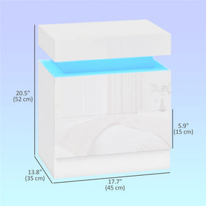 Nightstand Set of 2, End Side Tables with LED Lights, Bedside Tables with 2 Drawers, for Bedroom, White