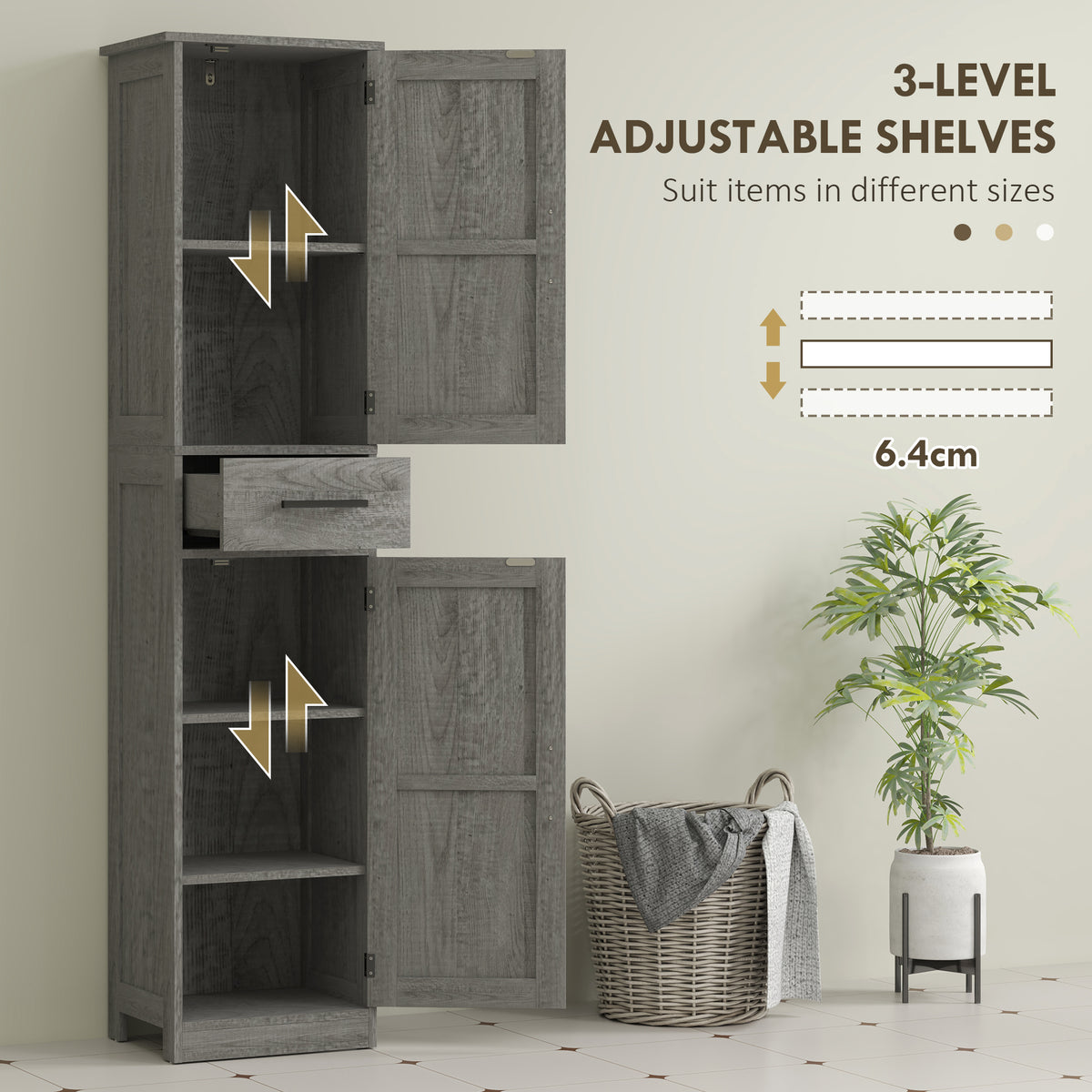 67" Tall Bathroom Cabinet, Narrow Bathroom Storage Cabinet with Drawer, Barn Doors and Adjustable Shelves – view 12