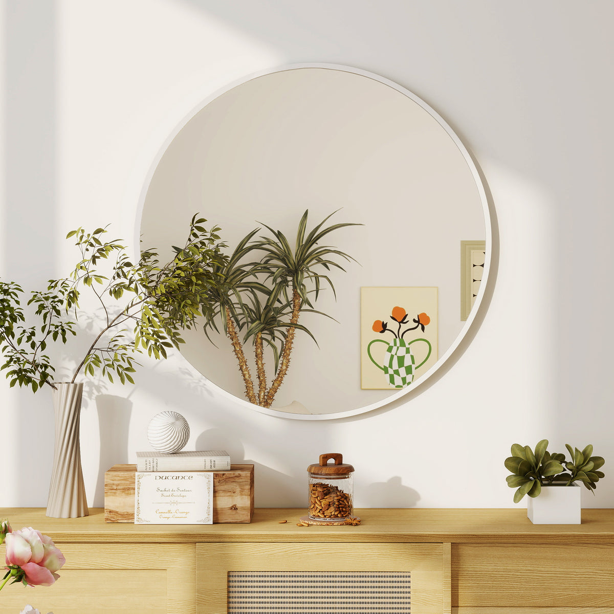 36" Round Mirror, Bathroom Wall Mirror with Metal Frame, Decorative Vanity Mirror for Living Room, Bedroom – view 13