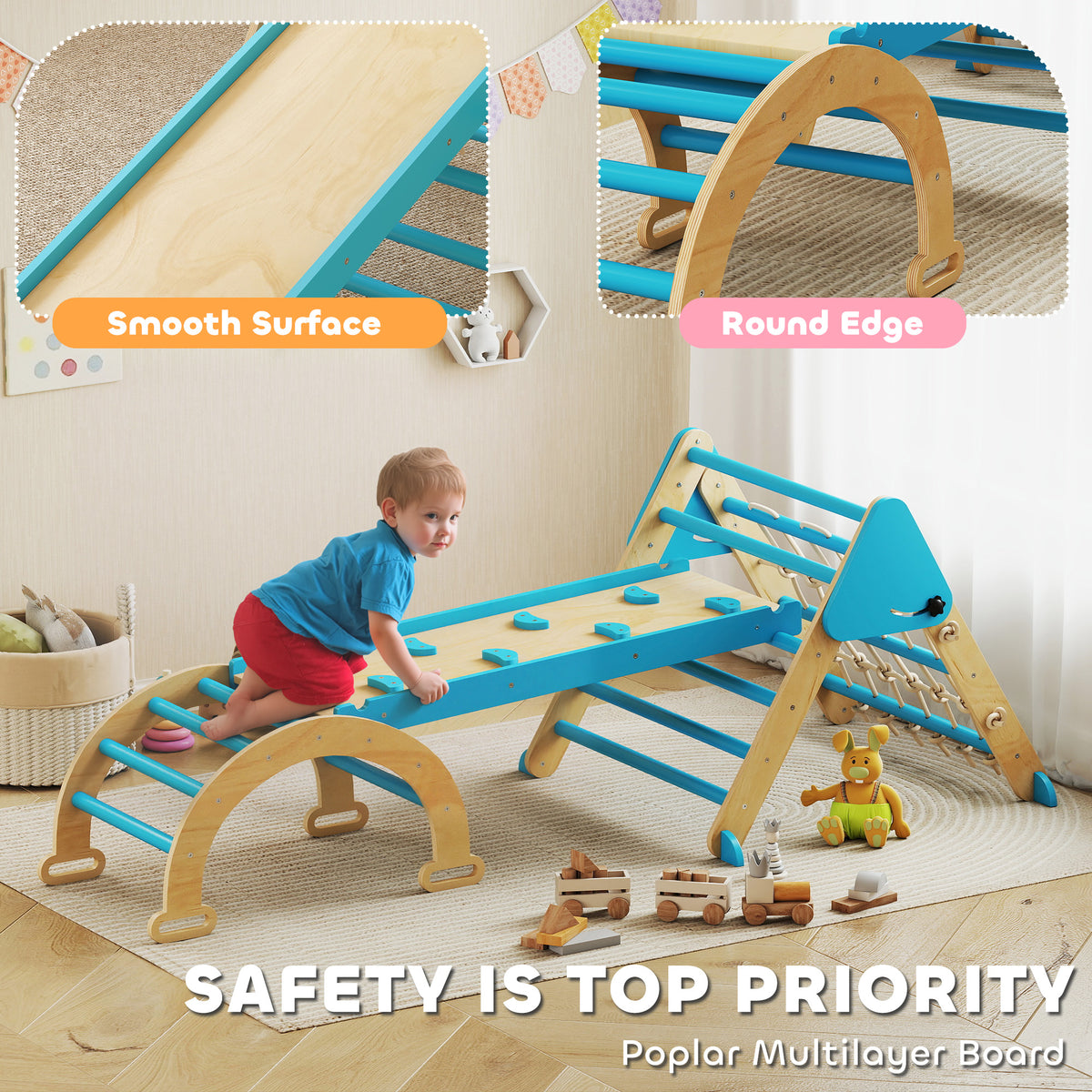 Qaba 8-in-1 Pikler Triangle Set, Foldable Wooden Climbing Toys with Arch, Ramp and Ladder for Ages 18-48 Mouths