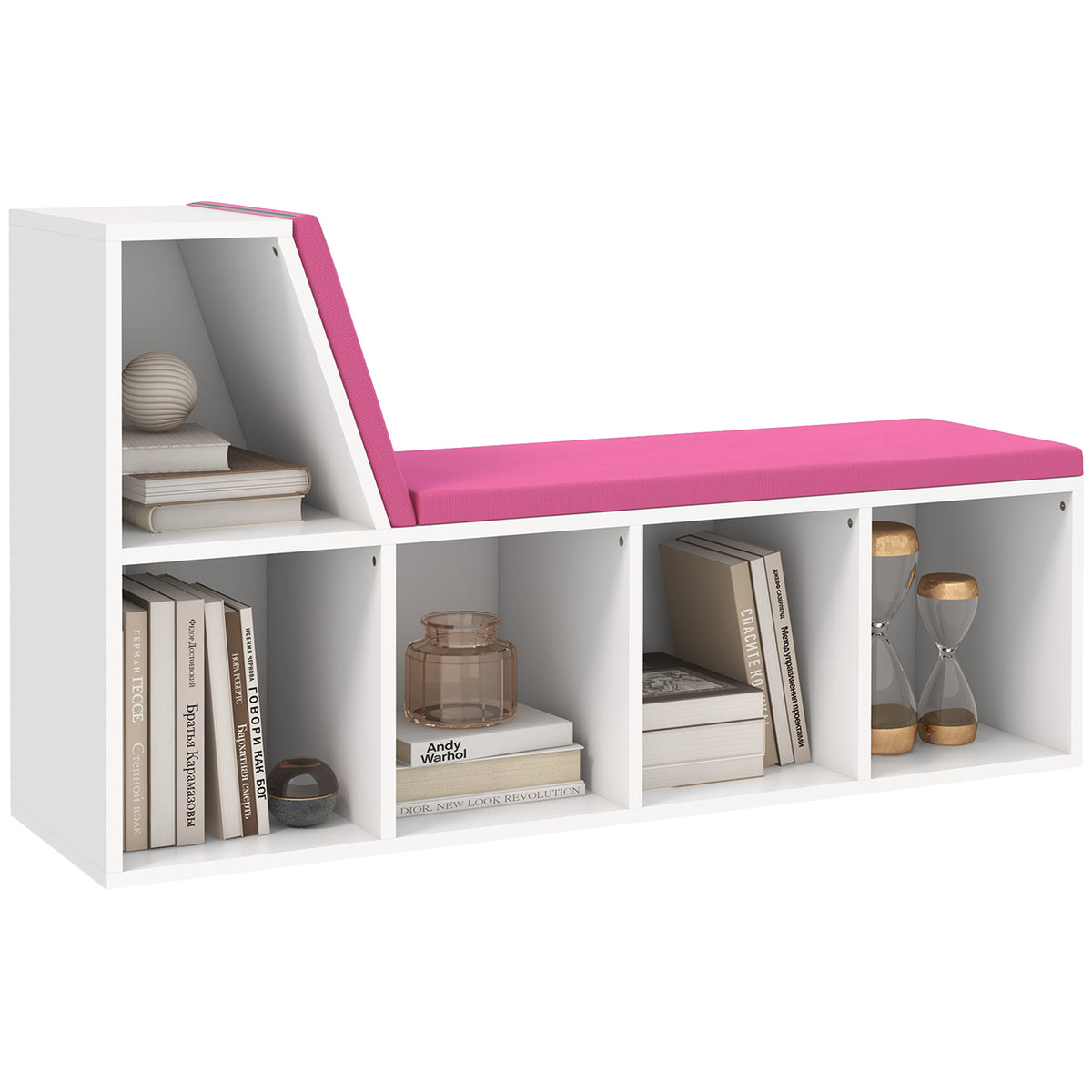 Multi-Purpose Bookshelf with 5 Cubes, 5-Cubby Bookcase with Cushioned Reading Nook and Storage Shelves, Blue – view 22