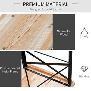 3 Pieces Folding Picnic Table Set, Portable Folding Picnic Table and Benches with Steel Frame for Garden, Park, Natural Wood