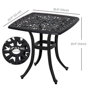 21" Square Outdoor End Table, Cast Aluminum Patio Side Table with Umbrella Hole for Garden, Balcony, Poolside, Bronze