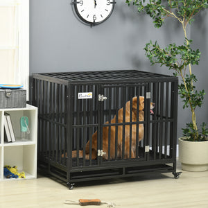 41" Heavy Duty Steel Dog Crate Kennel Pet Cage with Wheels for Convenient Access Anti-Pinching Floor, Black – view 7