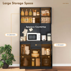 71" Pantry Cabinet with Charging Station, Kitchen Storage Cabinet with Microwave Stand, Pegboard – view 3
