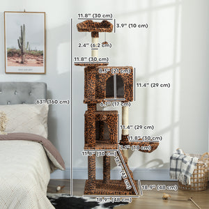 63 Inch Cat Tree with Sisal Scratching Posts, Condos, Plush Perches, Hammock, Ladder, Dangling Balls, Beige – view 23