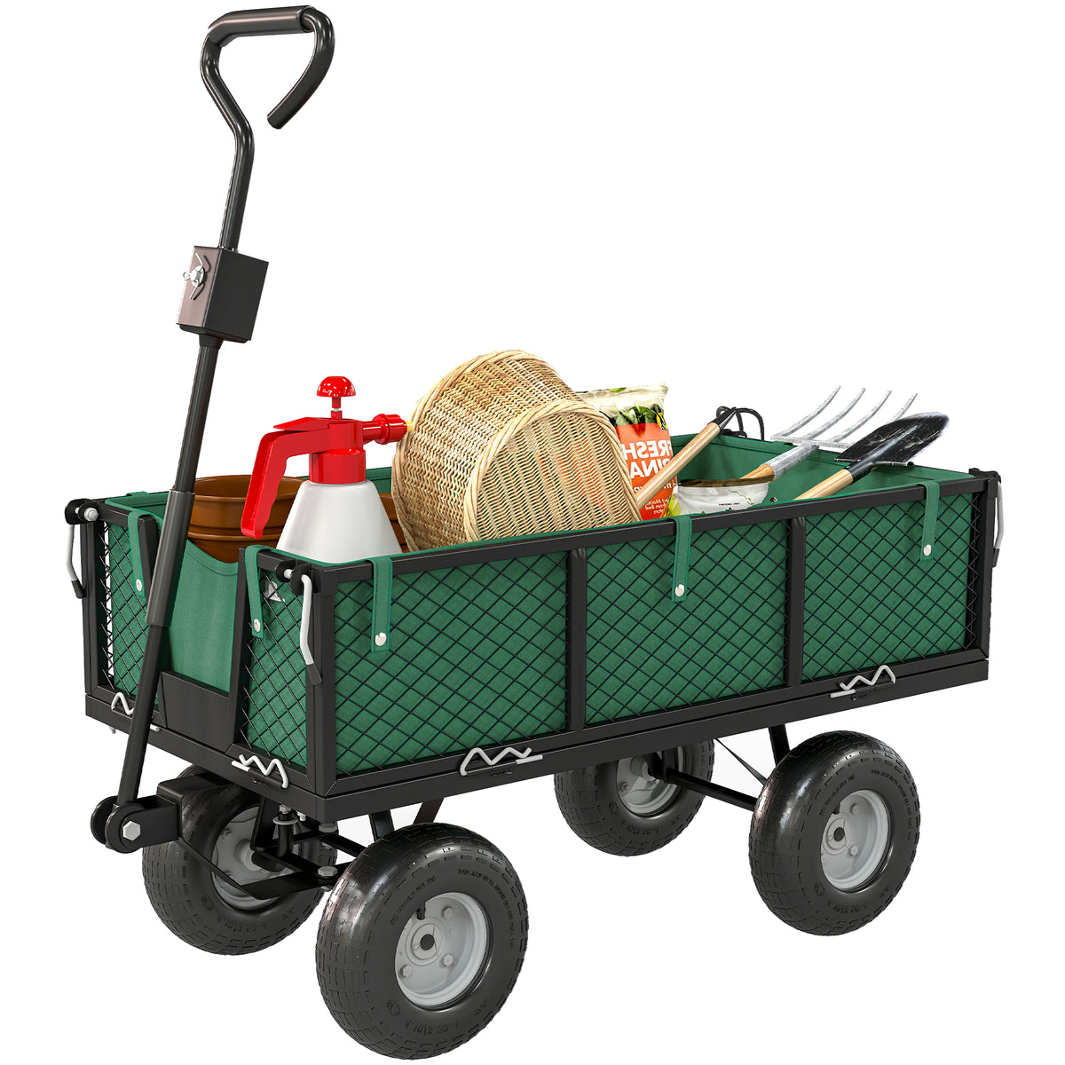 Steel Garden Cart, Utility Wagon Cart with Removable Liner, Quick-Release Sides, 10" Wheels, 660lbs Capacity