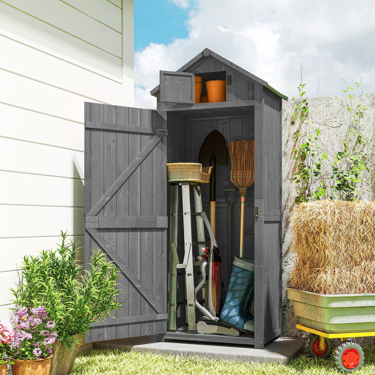 30" x 21" x 71" Garden Storage Shed, Sheds & Outdoor Storage Outdoor Workshop Yard Tool Utility Storage – view 7