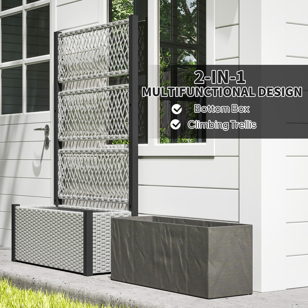 Wicker Outdoor Planter with Trellis, 58" Standing Garden Bed with Liner – view 11
