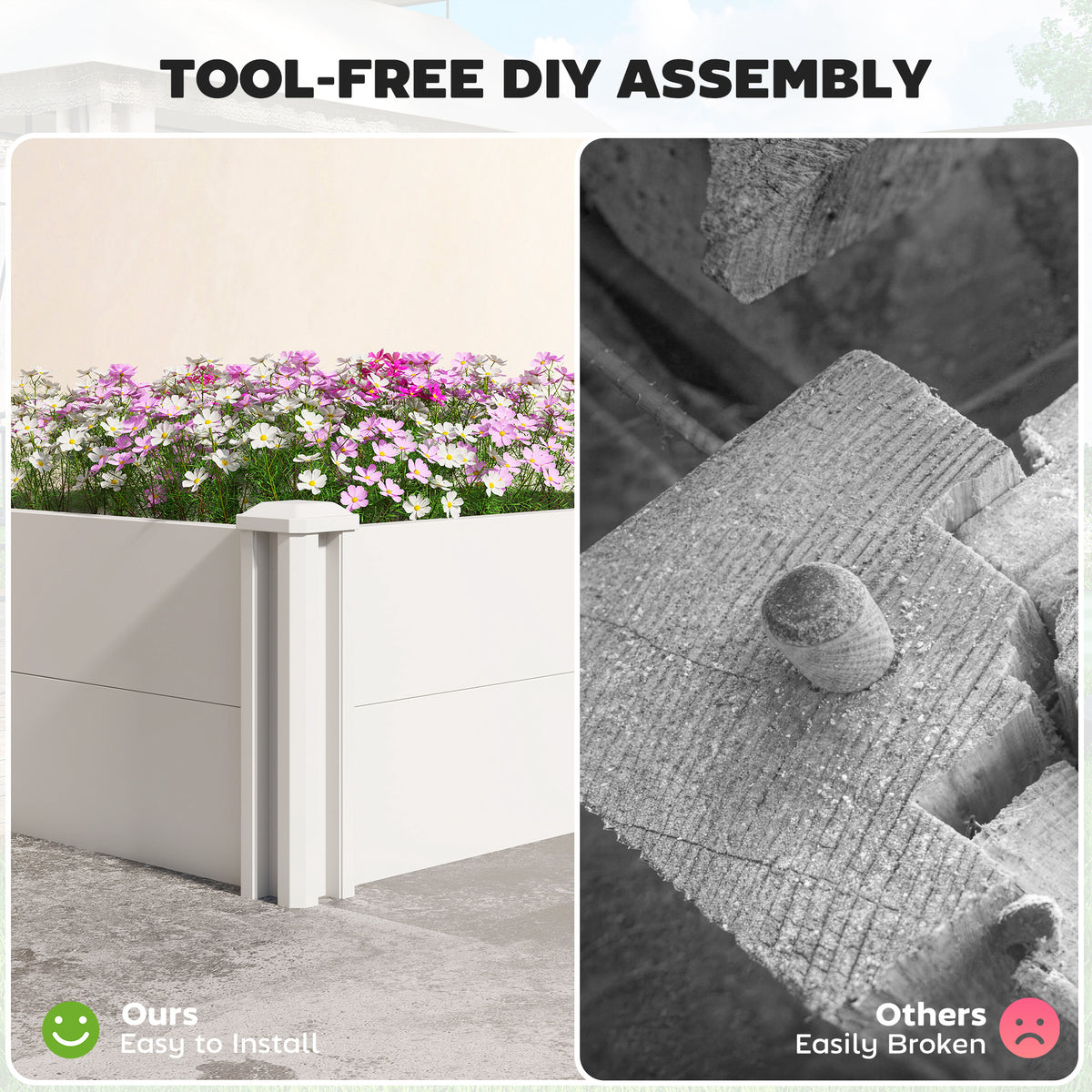 Vinyl Raised Garden Bed Kit, 2 x 2 x 1ft Modular Elevated Garden Box with Slotting Legs and Open Bottom – view 10