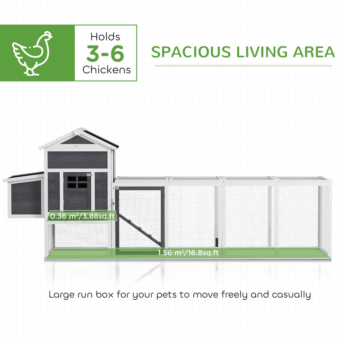 117" Extra Large Chicken Coop with Asphalt Roof, Wooden Hen House with Slide-out Tray – view 10