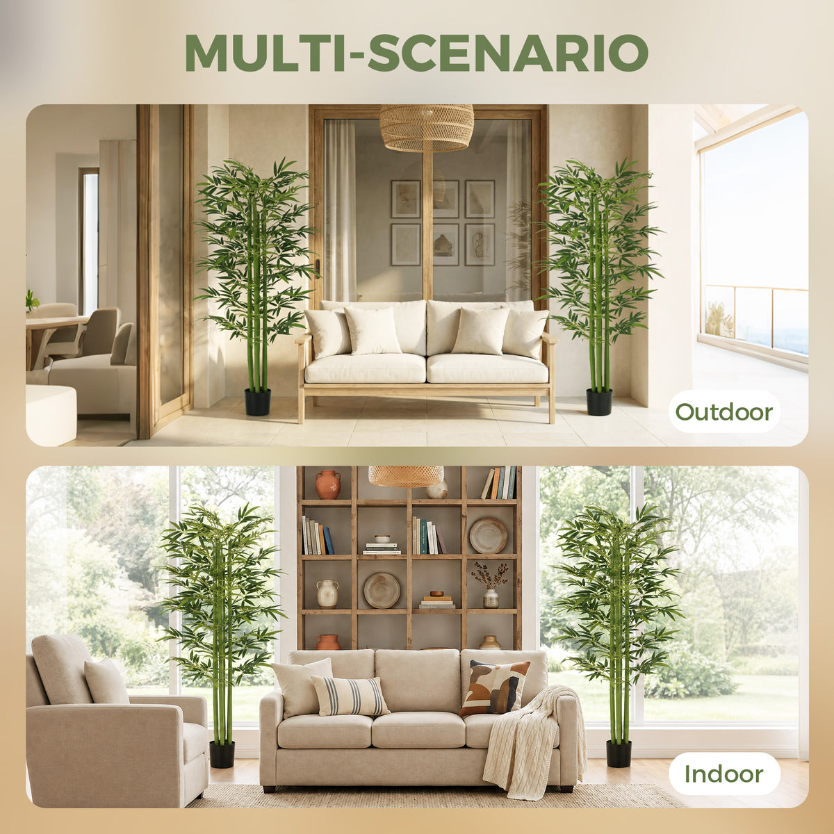 Indoor Fake Plants, Artificial Bamboo Tree with Adjustable Shape for Home Office Living Room Decor, Green