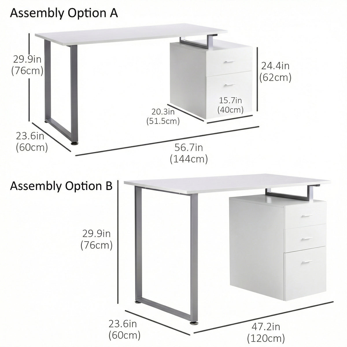 47" Computer Desk Writing Table Workstation with Multi-Use Reversible File Drawers Metal Frame Home Office – view 4