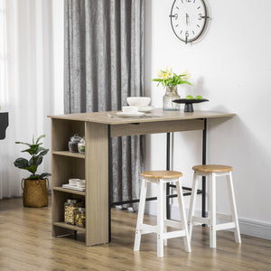 Counter Height Table with Drop Leaf, Extendable Bar Table with Adjustable Storage Shelf, Light Grey – view 7