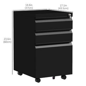 3 Drawer File Cabinet with Lock, Steel Vertical Filing Cabinet with 5 Wheels and Hanging Bar for – view 2