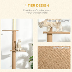 100" Floor To Ceiling Cat Tree w/ 3 Perches Activity Center for Kittens Cat Tower Furniture, Brown