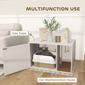 Cat Litter Box Enclosure, Cat Washroom End Side Table with Rattan Door, Scratching Pad, Non-slip Foot Pads – view 10