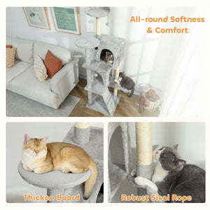 63 Inch Cat Tree with Sisal Scratching Posts, Condos, Plush Perches, Hammock, Ladder, Dangling Balls, Beige – view 20