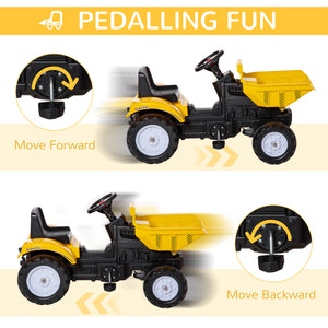 Aosom Ride on Toy Dump Truck for Kids, Pedal Construction Car with Detachable Trailer for 3 Years Old, Yellow