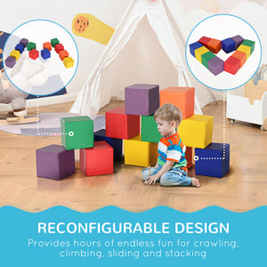 Soozier 12 Piece Soft Play Blocks Soft Foam Toy Building And Stacking Blocks - Multicolours