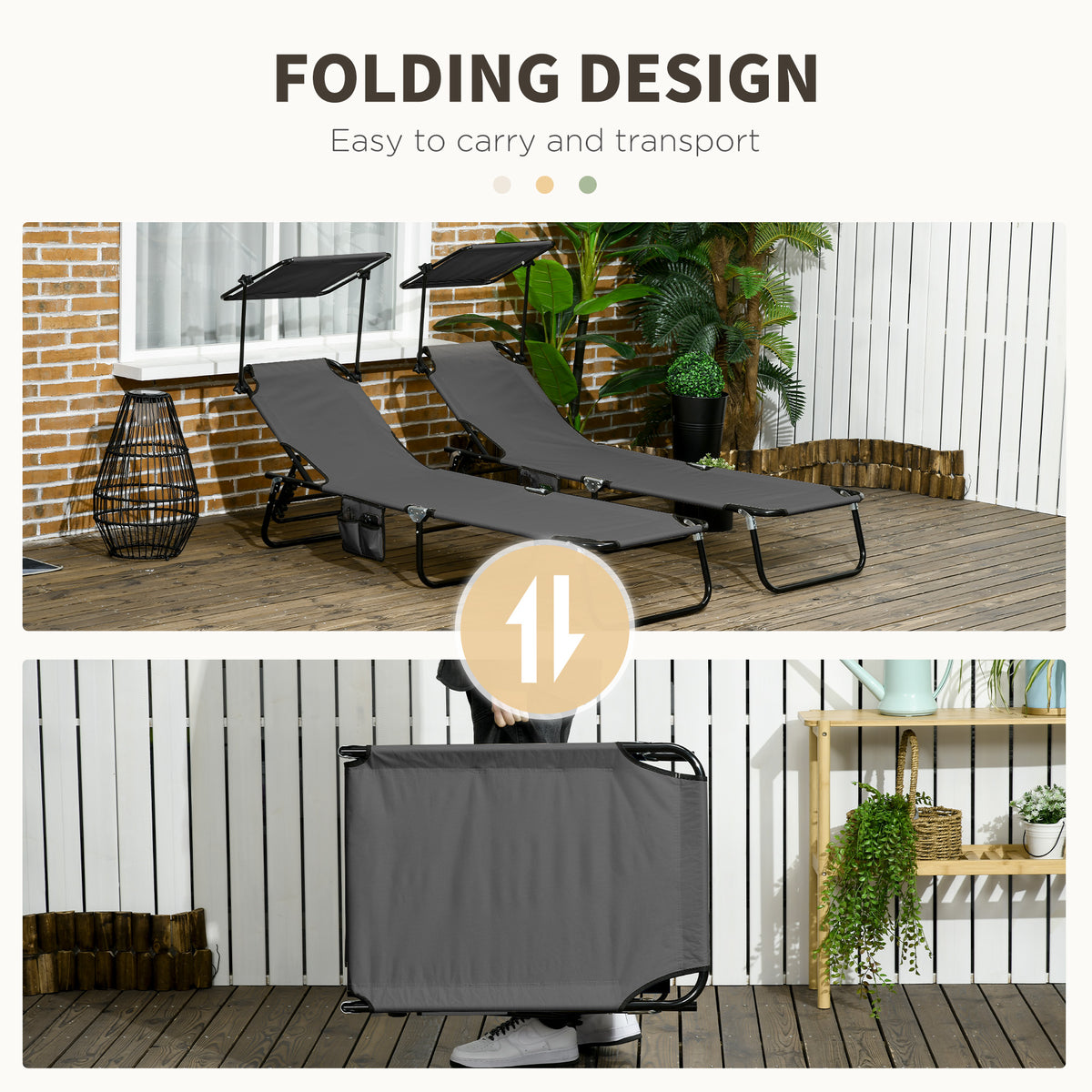 2 Piece Folding Outdoor Chaise Lounges, Pool Tanning Chairs with Reclining Back, Sunshade for Beach, Patio – view 5