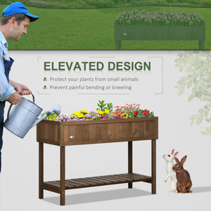 43.25" x 18" x 30" Raised Garden Bed, Wooden Plant Stand with 8 Grid Box, Storage Shelf for Outdoor, Natural Wood Colour