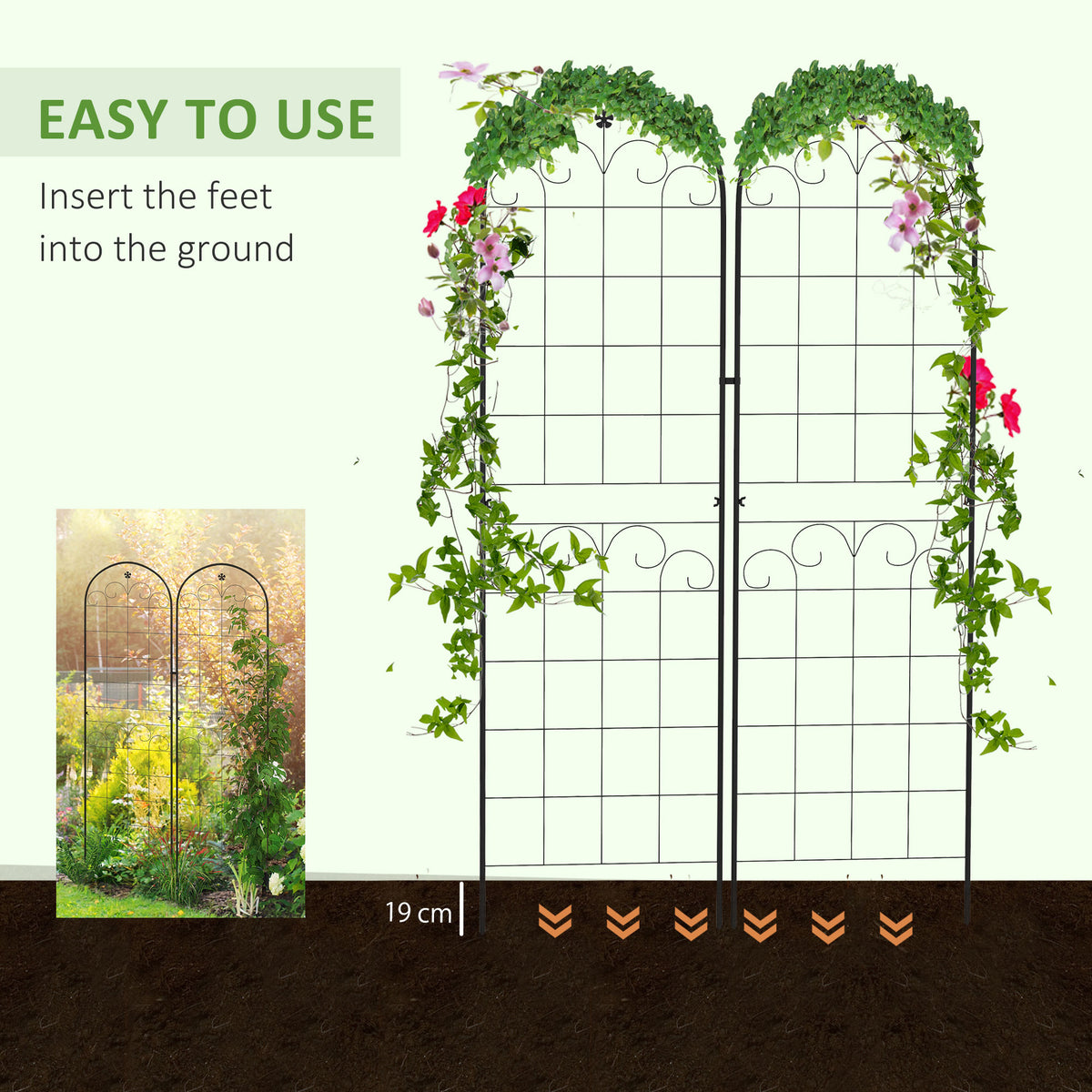 2 Pcs Garden Trellis for Climbing Plants, Outdoor Metal Trellis Plant Support Trellises for Patio, Lawn, Backyard