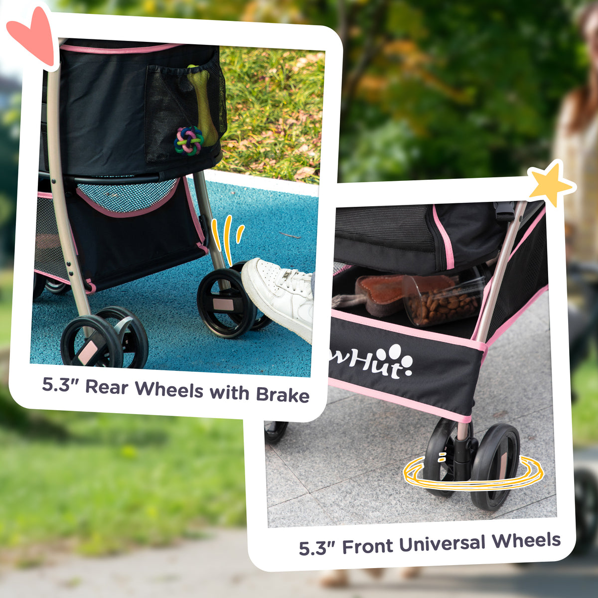 4 Wheels Pet Stroller, 3 in 1 Dog Cat Travel Folding Carrier, for Small Dogs, Detachable, w/ Brake, Canopy – view 6