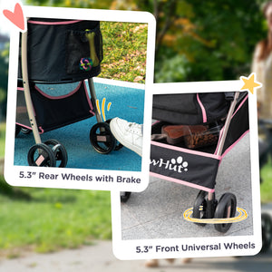 4 Wheels Pet Stroller, 3 in 1 Dog Cat Travel Folding Carrier, for Small Dogs, Detachable, w/ Brake, Canopy – view 6
