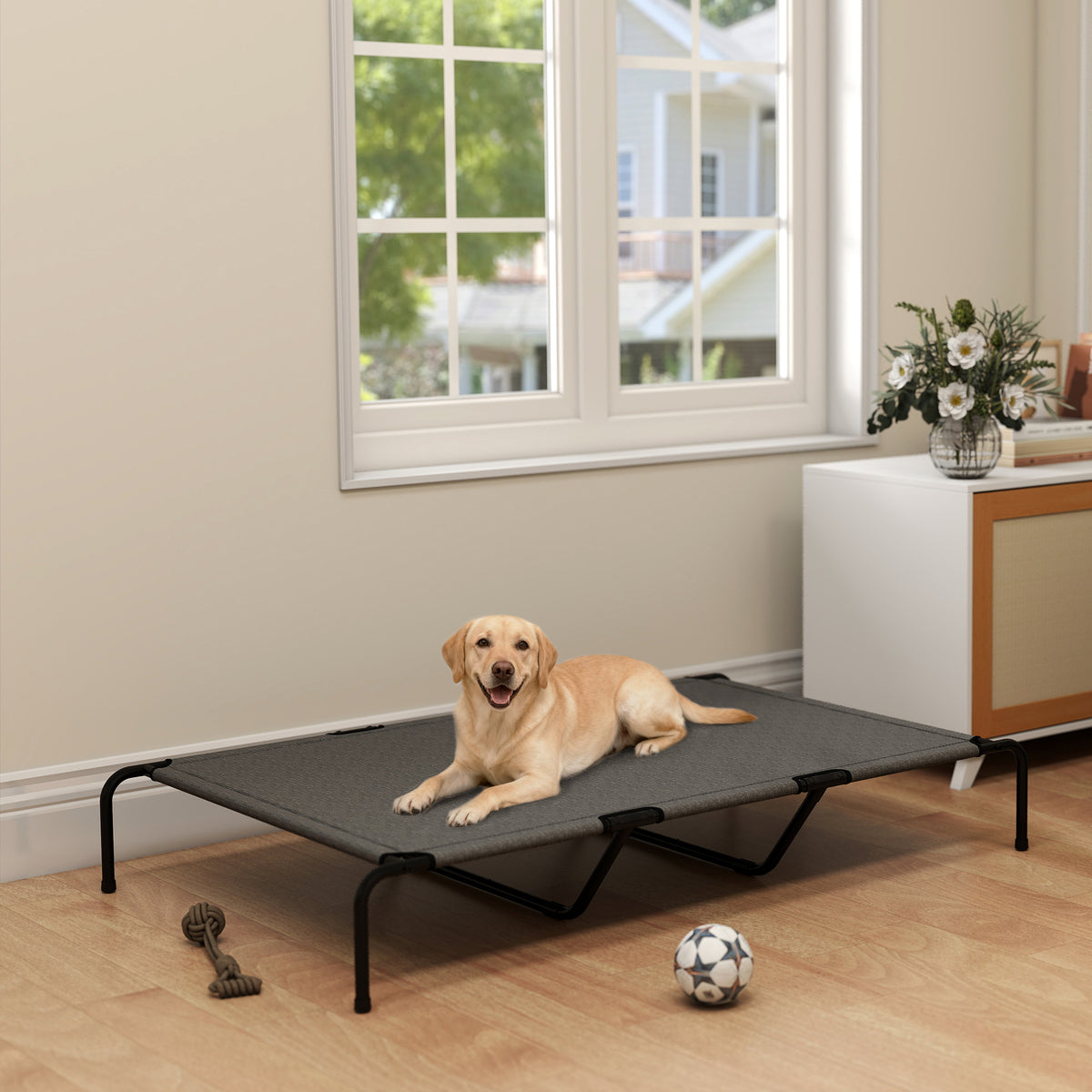 Elevated Dog Bed, Outdoor Dog Cot, Raised Dog Bed for Large Dogs with Breathable Mesh, Beige – view 13