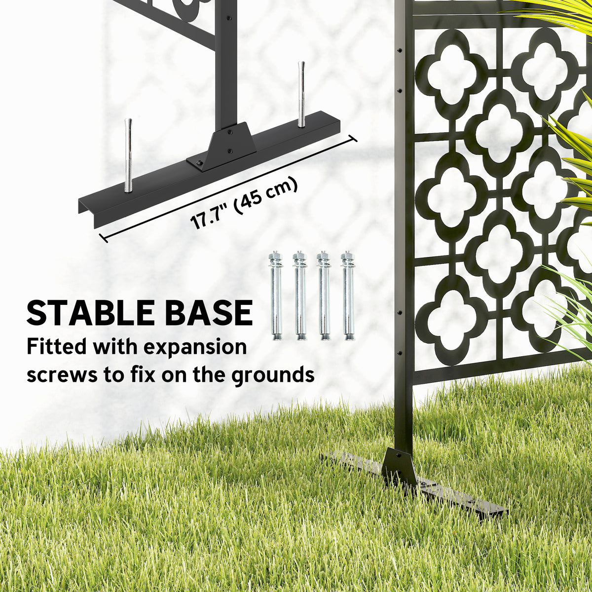 Metal Outdoor Privacy Screen, Freestanding Outdoor Divider with Stand, 78" x 48", Black