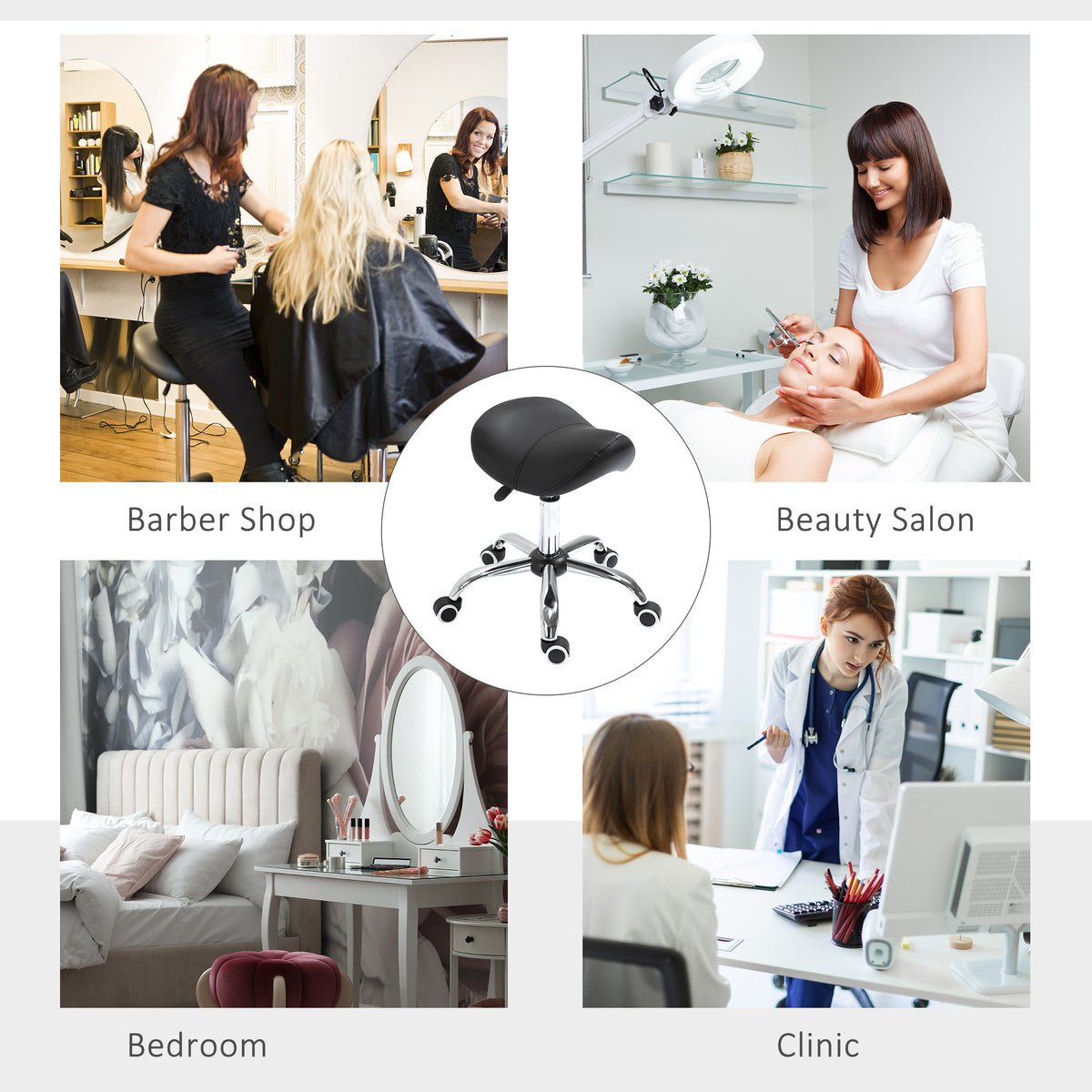 Adjustable Hydraulic Rolling Salon Stool Swivel Saddle Chair Spa Beauty Seat PU Leather,  Black
