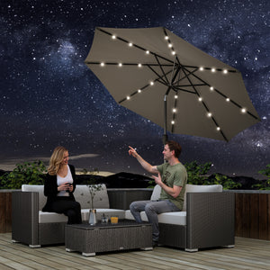 8.8 ft Solar Powered Outdoor Patio Umbrella Round Market Table Umbrella with Adjustable LED Lights Tilt Crank Dark Grey