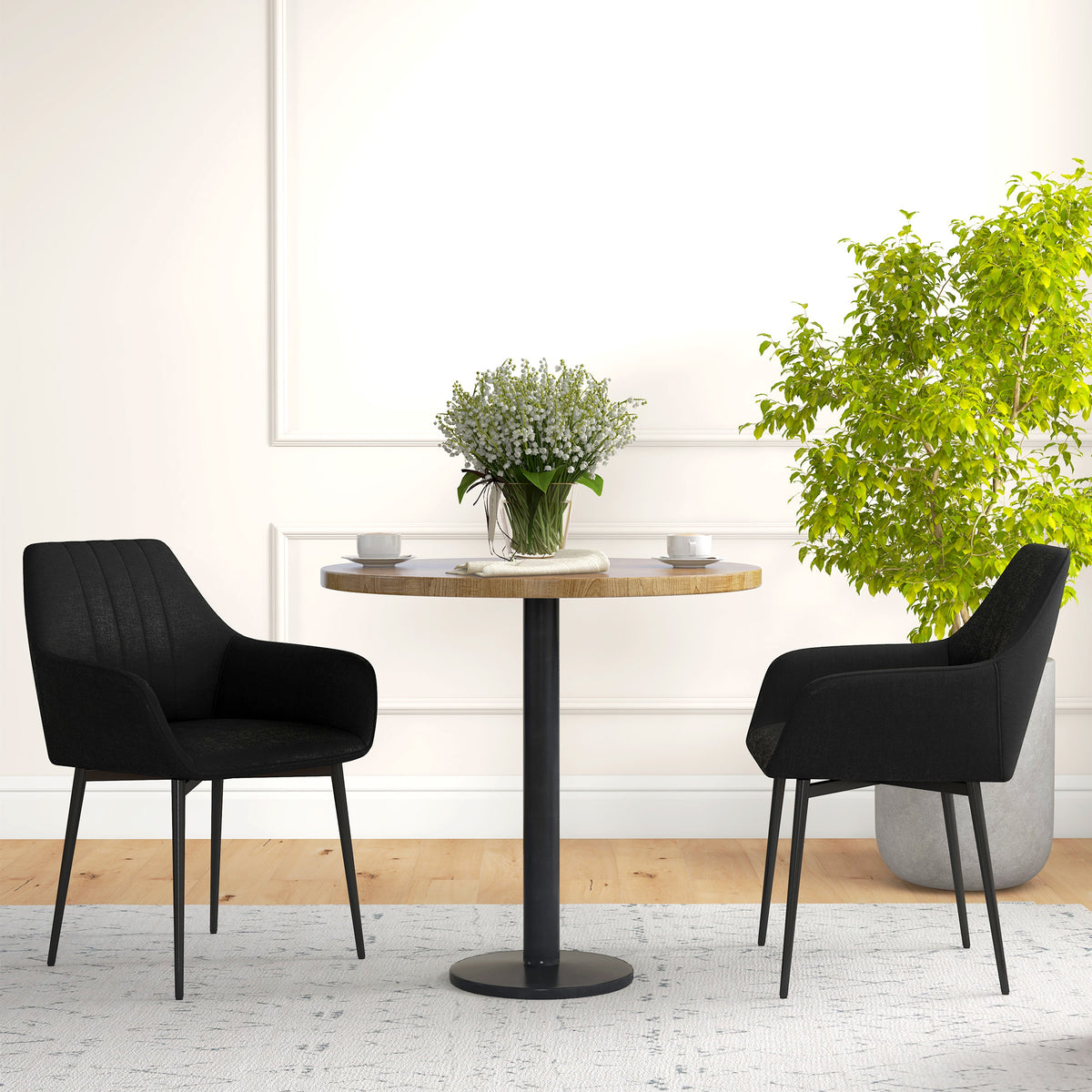 Dining Chairs Set of 2, Linen Upholstery Accent Chair with Back, Armrest, Metal Legs, Dark Grey – view 27
