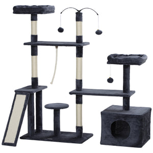 53" Cat Tree, Cat Tower with Scratching Posts, Cat Condo, Beds, Platforms, Toy Balls for Indoor Cats